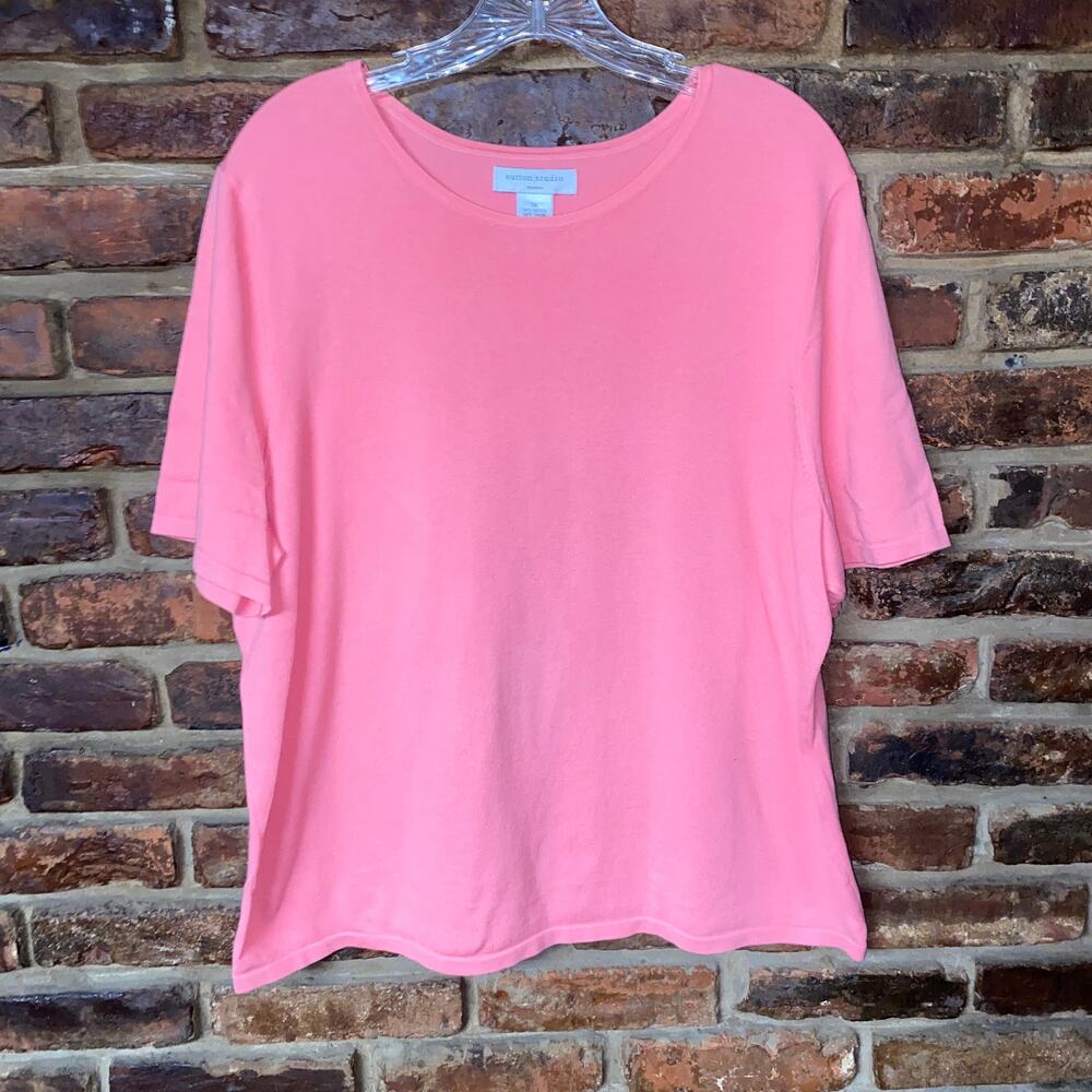 Sutton Studio Coral Pink Short Sleeve Knit Top Women's Size 1X